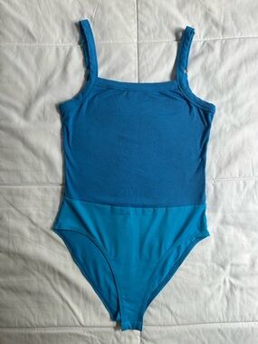 Pink Lily Just Dreaming Blue Ribbed Tank Bodysuit Small
